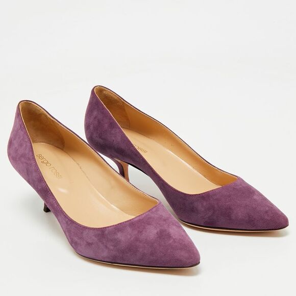 Sergio Rossi Purple Suede Pointed Toe Pumps Size 38 - Picture 4 of 7